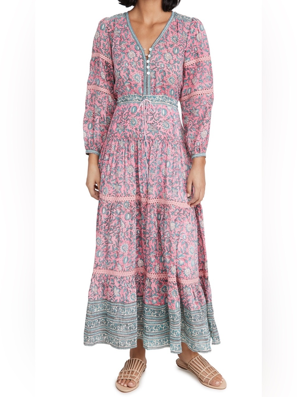 Bell Alicia Bell Maxi Silk/Cotton Printed Tiered Dress